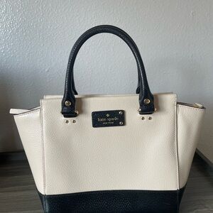 Kate Spade Black and Cream Satchel with Structured Design